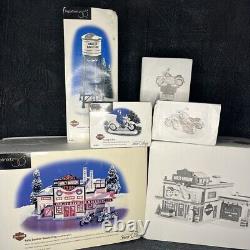 Dept 56 Snow Village Harley Davidson Manufacturing 54948 Motorcycle Cop Shop Lot