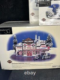 Dept 56 Snow Village Harley Davidson Manufacturing 54948 Motorcycle Cop Shop Lot