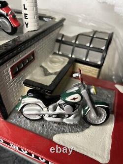 Dept 56 Snow Village Harley Davidson Manufacturing 54948 Motorcycle Cop Shop Lot