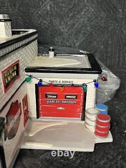 Dept 56 Snow Village Harley Davidson Manufacturing 54948 Motorcycle Cop Shop Lot