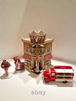 Dept 56 snow village coca cola corner drug store, delivery truck, delivery men