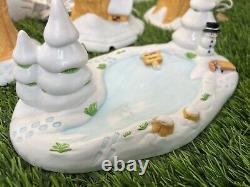 Disney Christmas Collection Lighted Winnie The Pooh Snowy Village 4 Piece Set
