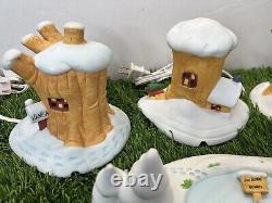 Disney Christmas Collection Lighted Winnie The Pooh Snowy Village 4 Piece Set