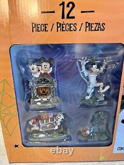 Disney Halloween Village Haunted House 12 Piece Set Mickey Mouse skeleton ft