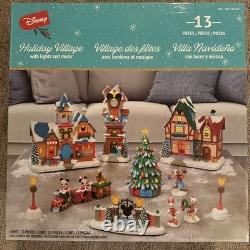 Disney Holiday Village Lights & Music 13 Piece Set Mickey Mouse Christmas NEW