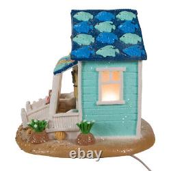Gingerbread Beach House Blue Brown LED Light Up Claydough 8 Kurt Adler Plug In