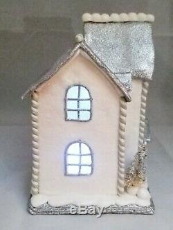 Gingerbread House Silver White Christmas LED Light Up Clay-dough 8.5 Kurt Adler