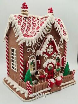 Gingerbread Large Red Brown Carriage House LED Light Up Clay-dough 9.5 Gerson