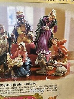 Grandeur Noel 2003 Hand Painted Porcelain Christmas Nativity Set Complete