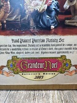 Grandeur Noel 2003 Hand Painted Porcelain Christmas Nativity Set Complete