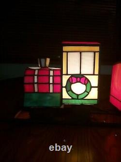 HSN DSI Stained Glass Lighted Christmas Train Lamp with Display Track