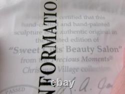HTF Precious Moments Sweet Cuts Beauty Salon Hawthorne Christmas Village COA NEW
