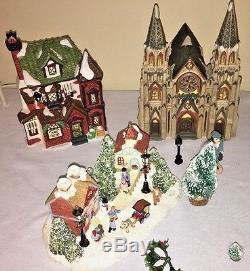 HUGE CHRISTMAS VILLAGE LOT Fencing Benches Library Hardware Church Art Gallery