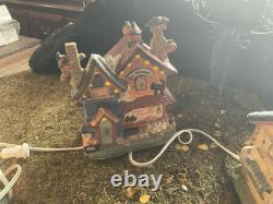 Hallmark Set Of 8 Lighted Halloween Village With Grass