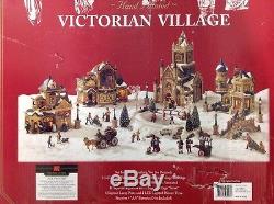 Hand painted Victorian Village lighted Christmas set Skate Pond Figures Church
