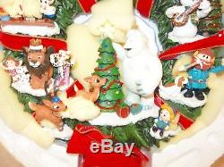 Hawthorne Village Rudolph's Christmas Town Village-Rare Lighted Wreath-New & box