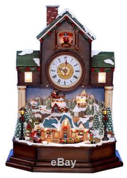 Holiday Cuckoo Clock Christmas Coo-Coo Animated Village Scene Santa Sleigh NEW