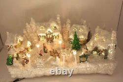 Holiday Living Winter Night Village Christmas Fiber Optic Moving Tree Skater