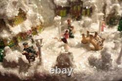 Holiday Living Winter Night Village Christmas Fiber Optic Moving Tree Skater