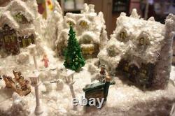 Holiday Living Winter Night Village Christmas Fiber Optic Moving Tree Skater