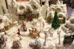 Holiday Living Winter Night Village Christmas Fiber Optic Moving Tree Skater