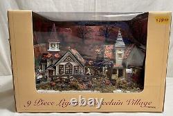 Home Accents 9 Pc Porcelain Bountiful Harvest Fall Lighted Village House Set