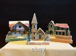 Huge Lot /17 Vintage Putz Cardboard Christmas Village Houses Glitter Japan