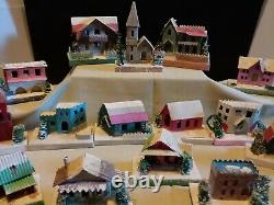 Huge Lot /17 Vintage Putz Cardboard Christmas Village Houses Glitter Japan