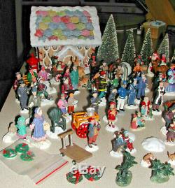 Huge Lot of CHRISTMAS VILLAGE FIGURINES & Fiber Optic Ginger Bread House & MORE