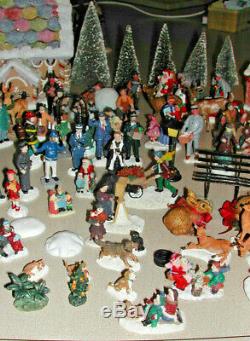 Huge Lot of CHRISTMAS VILLAGE FIGURINES & Fiber Optic Ginger Bread House & MORE