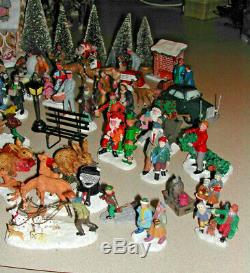 Huge Lot of CHRISTMAS VILLAGE FIGURINES & Fiber Optic Ginger Bread House & MORE