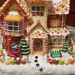 Illuminated Ceramic Gingerbread House Figurine, Painted battery operated