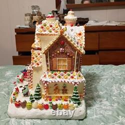 Illuminated Ceramic Gingerbread House Figurine, Painted battery operated