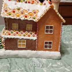 Illuminated Ceramic Gingerbread House Figurine, Painted battery operated