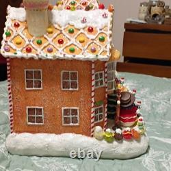 Illuminated Ceramic Gingerbread House Figurine, Painted battery operated