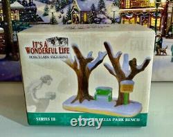It's A Wonderful Life Enesco Xmas Vlg Bedford Falls Park Bench/Trees-RARE-NEW