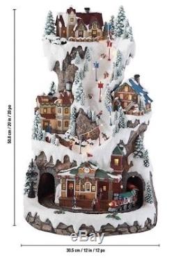 LED Winter Ski Village with Rotating Train and Christmas Music Brand New