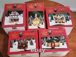 LOT OF 5 It's A Wonderful Life / Holiday BEDFORD FALLS PORCELAIN BUILDINGS COA