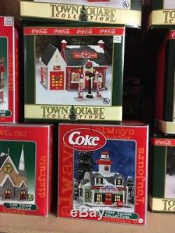 Large 22 Piece Lot Of Coca Cola Town Square Collection Christmas Houses & More