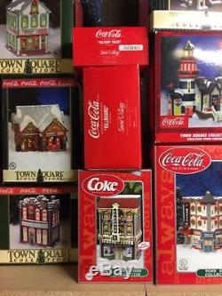 Large 22 Piece Lot Of Coca Cola Town Square Collection Christmas Houses & More