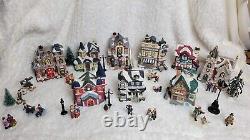 Large Christmas Village Houses People And Trees Lot Ceramic No Light Cords