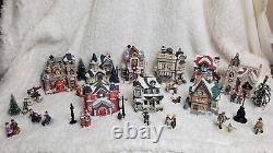 Large Christmas Village Houses People And Trees Lot Ceramic No Light Cords