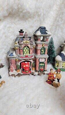 Large Christmas Village Houses People And Trees Lot Ceramic No Light Cords