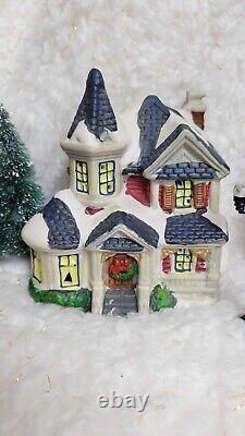Large Christmas Village Houses People And Trees Lot Ceramic No Light Cords
