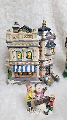 Large Christmas Village Houses People And Trees Lot Ceramic No Light Cords