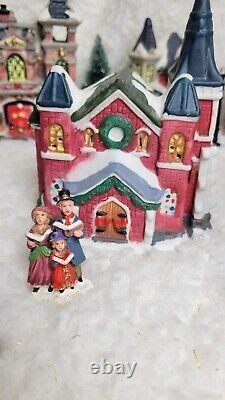 Large Christmas Village Houses People And Trees Lot Ceramic No Light Cords