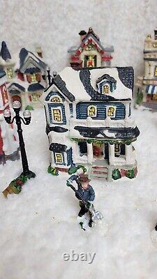 Large Christmas Village Houses People And Trees Lot Ceramic No Light Cords