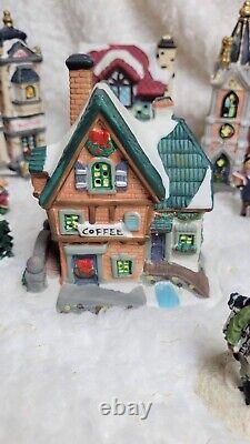 Large Christmas Village Houses People And Trees Lot Ceramic No Light Cords