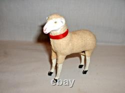 Large Early German Composition Christmas Putz Stick Leg Wooly Sheep Germany