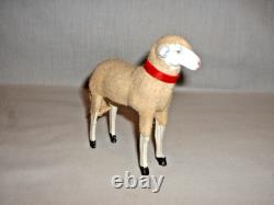 Large Early German Composition Christmas Putz Stick Leg Wooly Sheep Germany